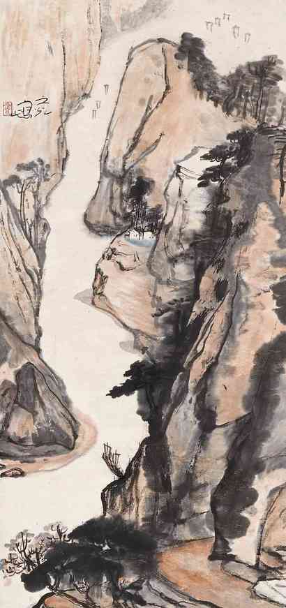 谢之光 峡江图 立轴